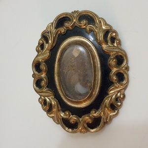 Antique Victorian hair art mourning brooch pendant gold filled scroll brooch